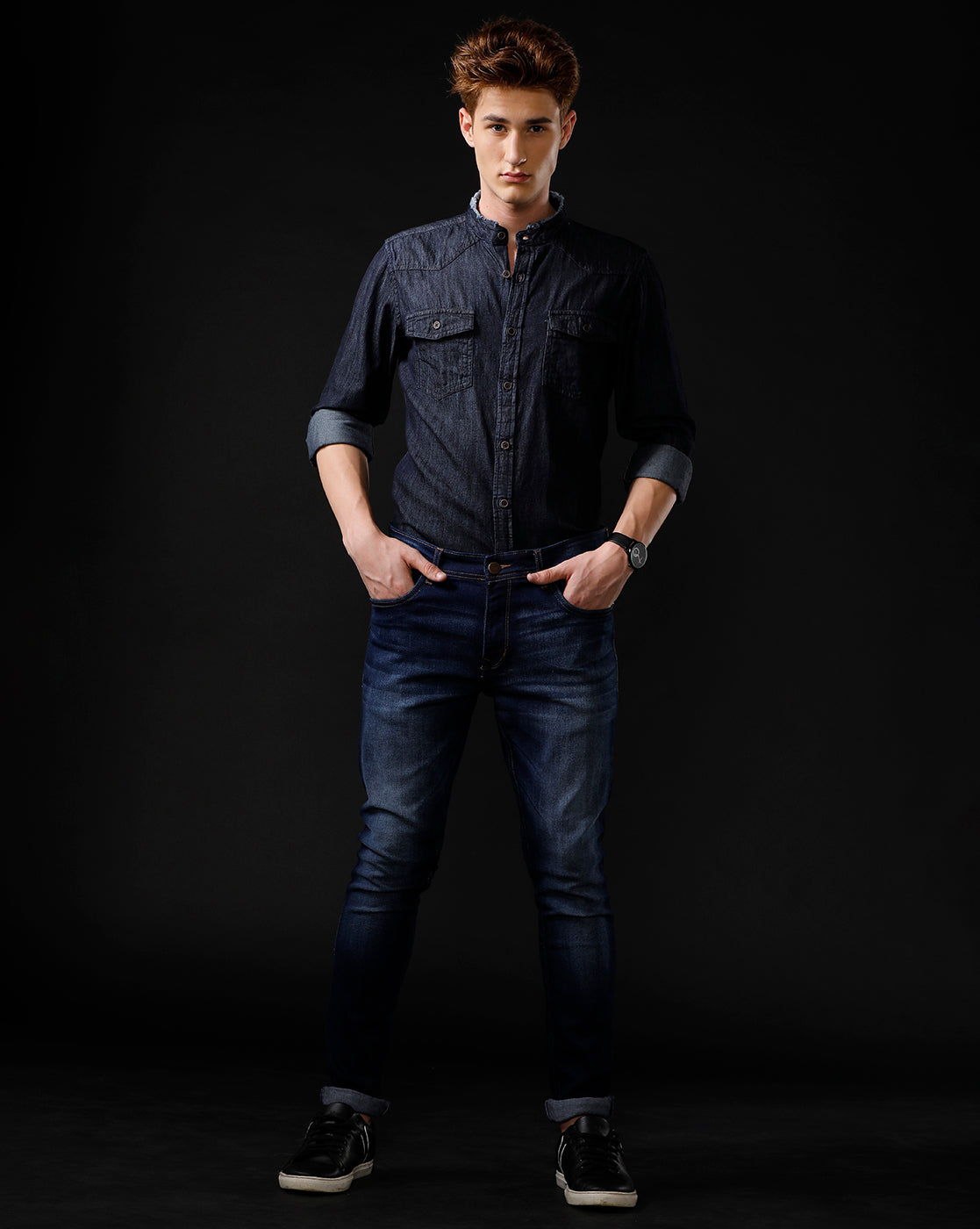 Men's Slim Fit Solid Denim Casual Shirt (MADOX)