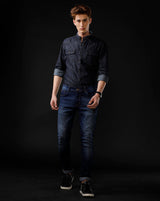 Men's Slim Fit Solid Denim Casual Shirt (MADOX)