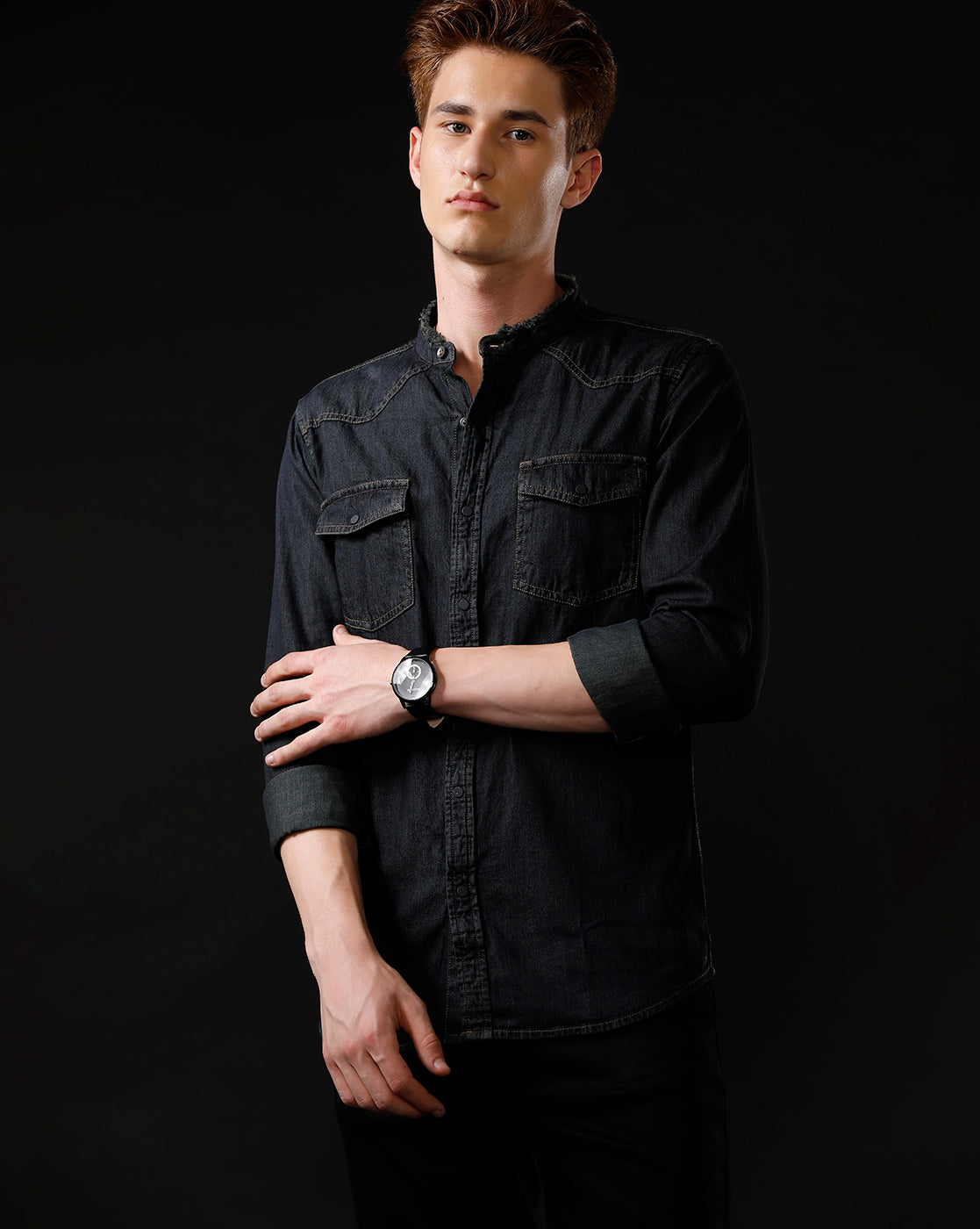 Men's Slim Fit Solid Denim Casual Shirt (MADOR)