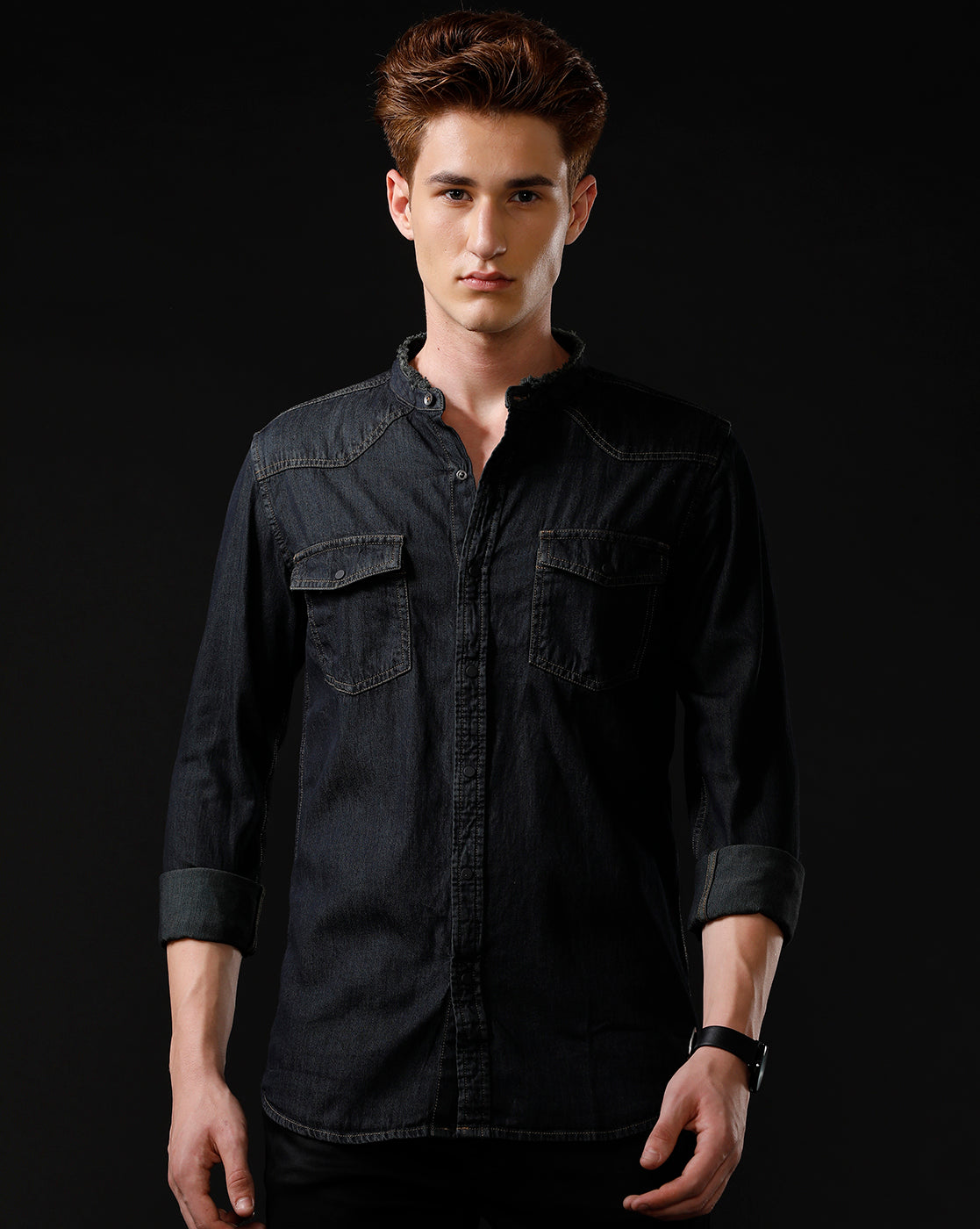 Men's Slim Fit Solid Denim Casual Shirt (MADOR)
