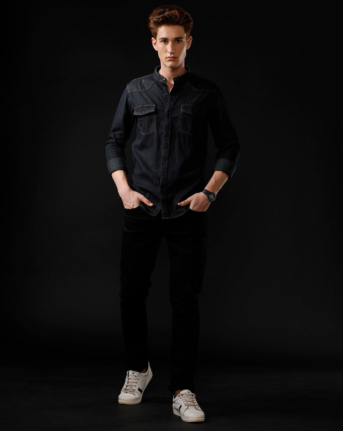 Men's Slim Fit Solid Denim Casual Shirt (MADOR)