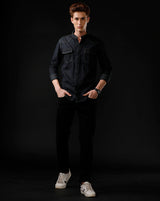 Men's Slim Fit Solid Denim Casual Shirt (MADOR)