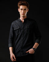 Men's Slim Fit Solid Denim Casual Shirt (MADOR)