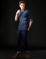 Men's Slim Fit Solid Denim Casual Shirt (MADOP)