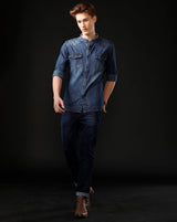 Men's Slim Fit Solid Denim Casual Shirt (MADOP)
