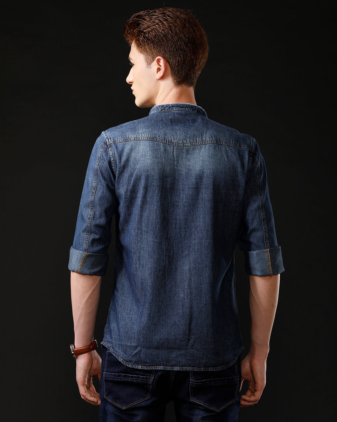 Men's Slim Fit Solid Denim Casual Shirt (MADOP)