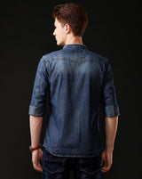 Men's Slim Fit Solid Denim Casual Shirt (MADOP)