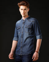 Men's Slim Fit Solid Denim Casual Shirt (MADOP)