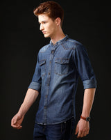 Men's Slim Fit Solid Denim Casual Shirt (MADOP)