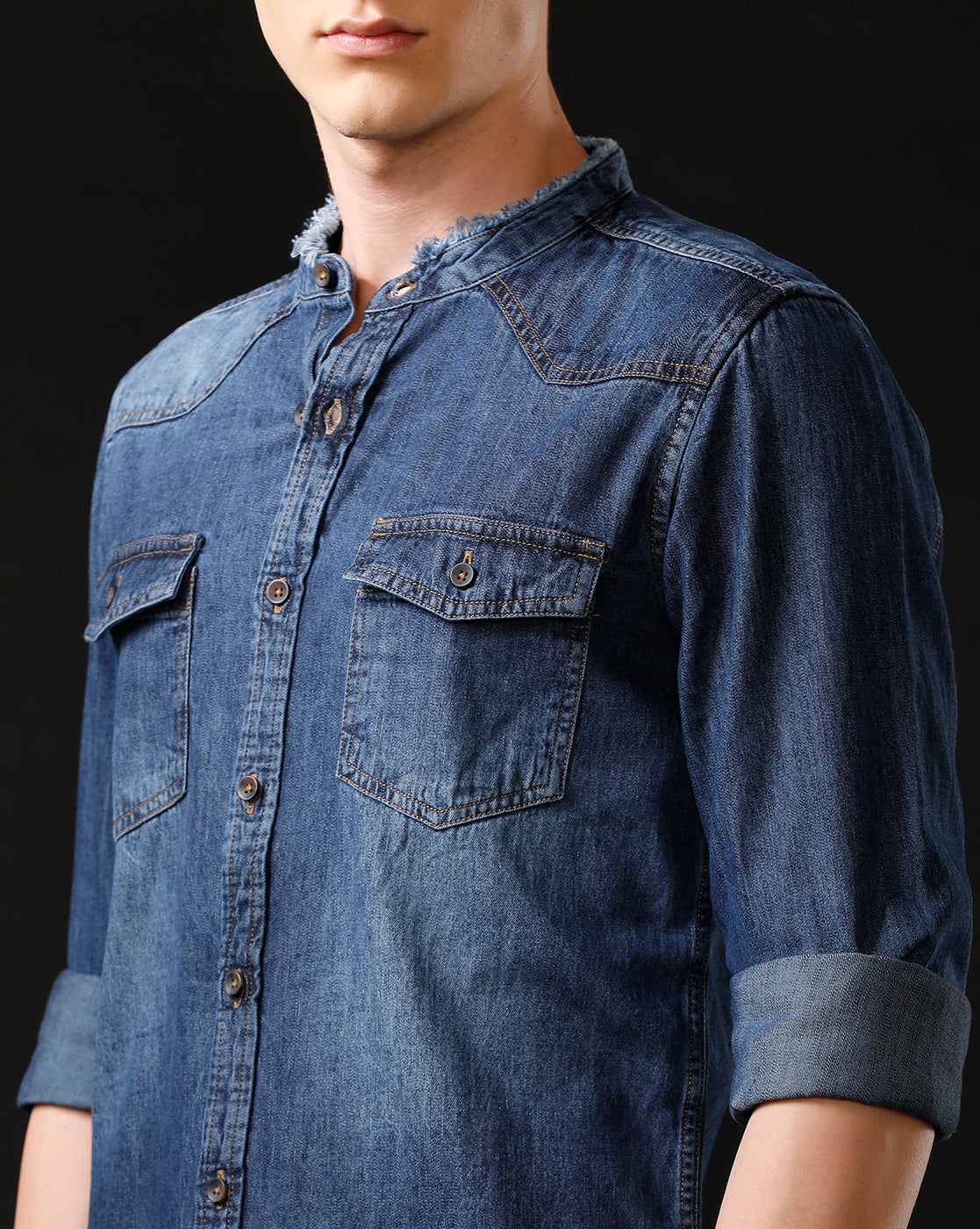 Men's Slim Fit Solid Denim Casual Shirt (MADOP)
