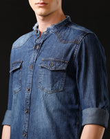 Men's Slim Fit Solid Denim Casual Shirt (MADOP)