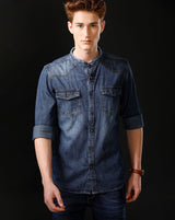 Men's Slim Fit Solid Denim Casual Shirt (MADOP)