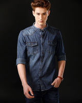 Men's Slim Fit Solid Denim Casual Shirt (MADOP)