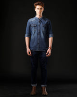 Men's Slim Fit Solid Denim Casual Shirt (MADOP)