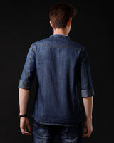 Men's Slim Fit Solid Denim Casual Shirt (MADIS)