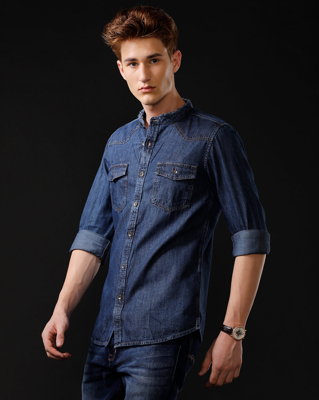 Men's Slim Fit Solid Denim Casual Shirt (MADIS)