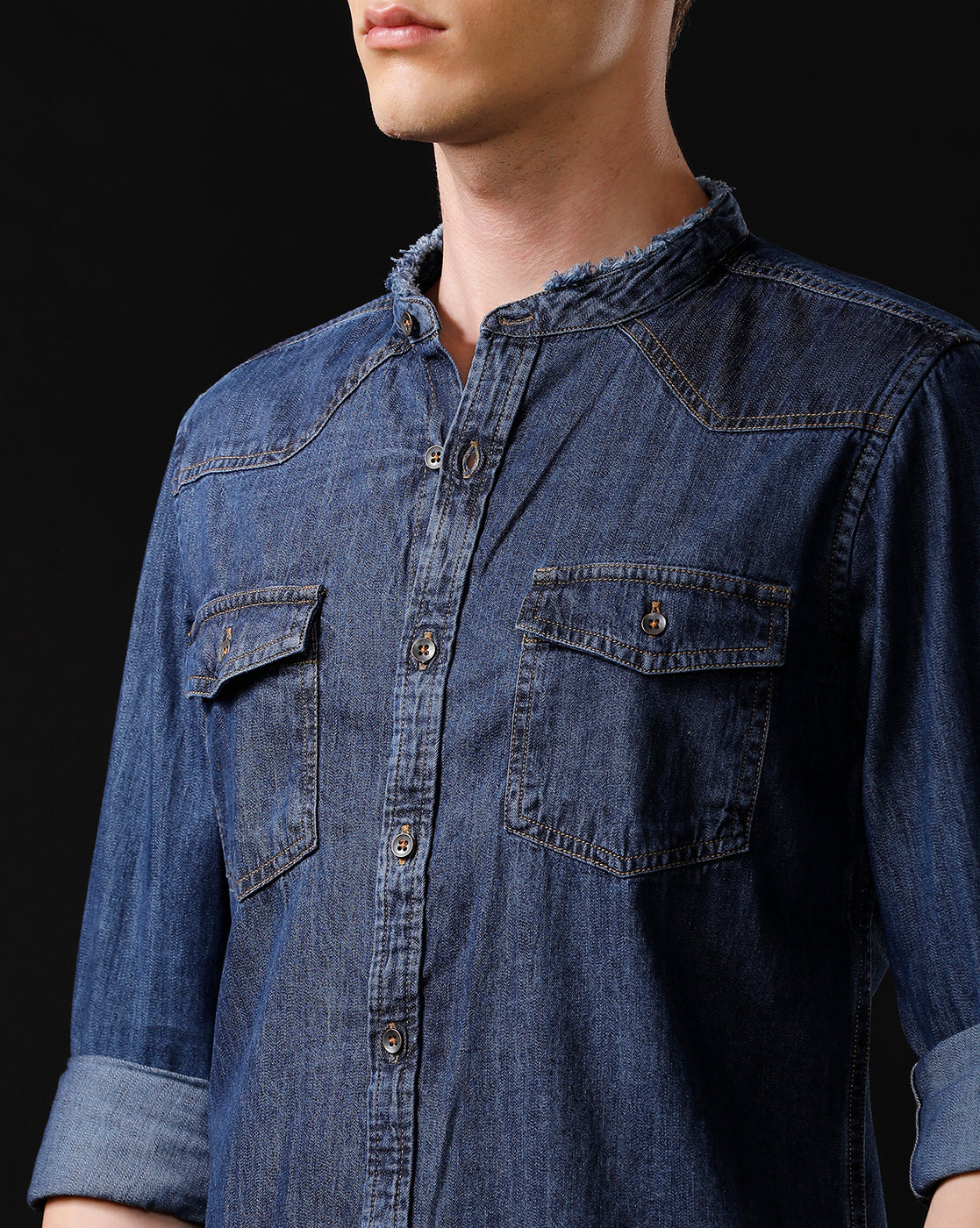 Men's Slim Fit Solid Denim Casual Shirt (MADIS)