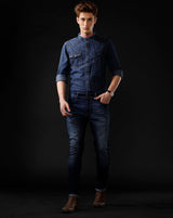 Men's Slim Fit Solid Denim Casual Shirt (MADIS)