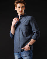 Men's Slim Fit Solid Denim Casual Shirt (MADON)