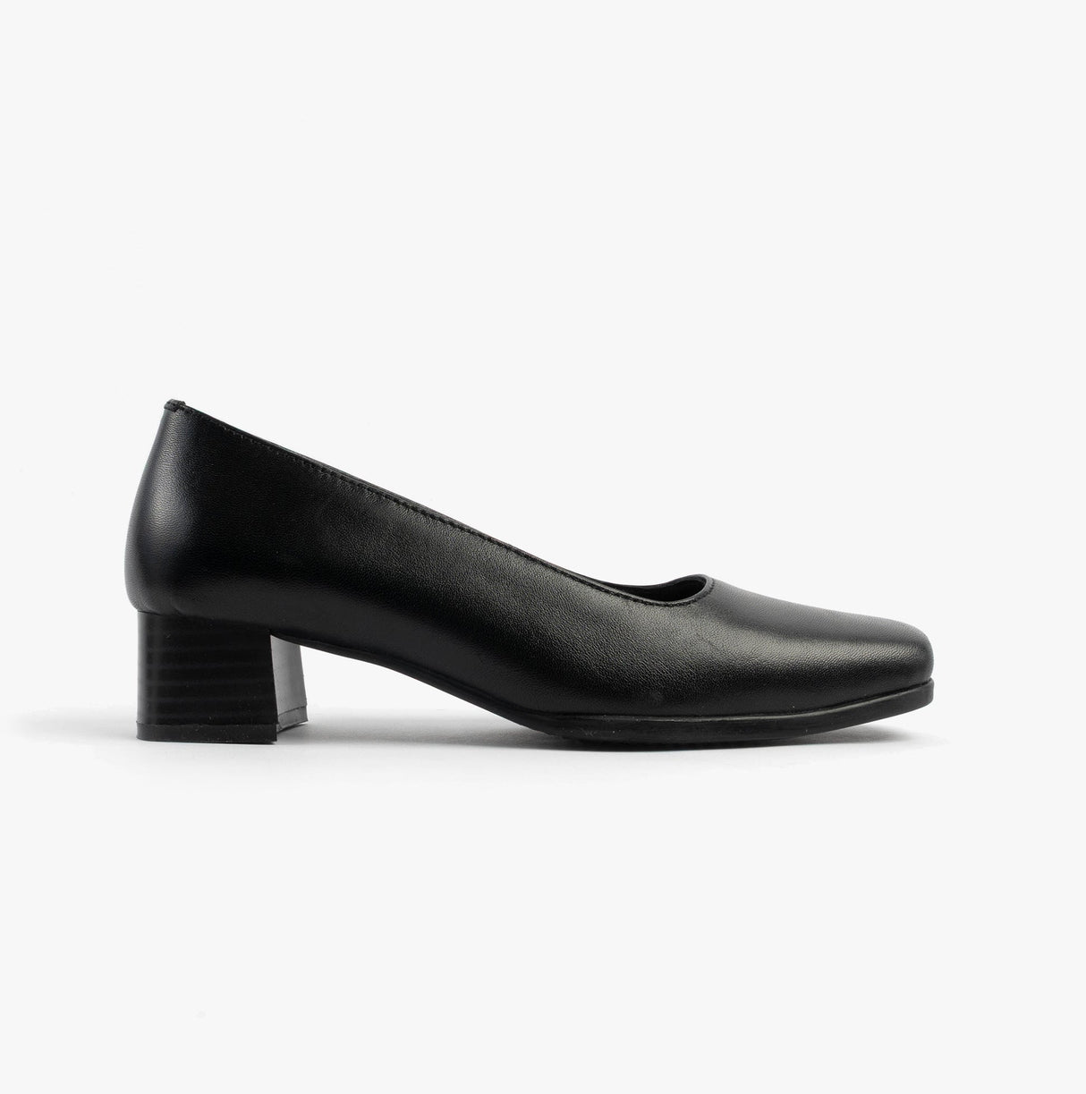 Mod Comfys TARA Womens Low Block Heel Court Shoes Black