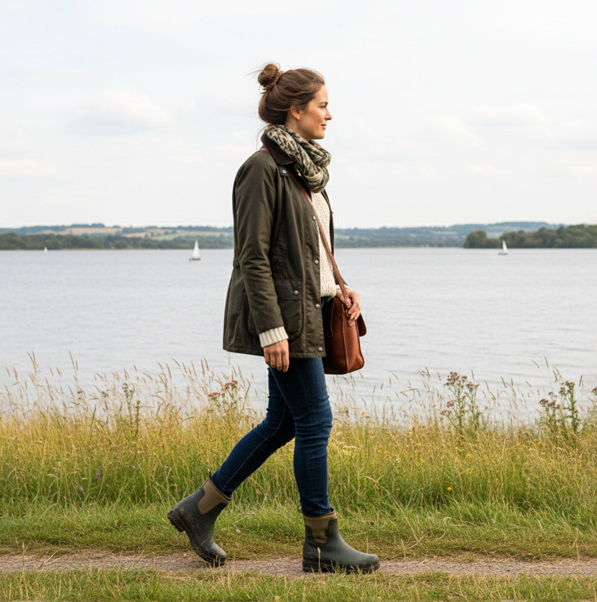 Mud Dogs BROOKE Womens Ankle Neoprene Wellies Dark Green