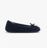 Totes Isotoner STRETCH TERRY BOW Womens Ballerina Slippers Navy