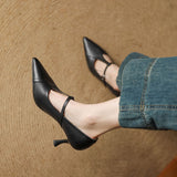 Korean Style T-buckle Strap Stiletto Heel Shoes For Four Seasons