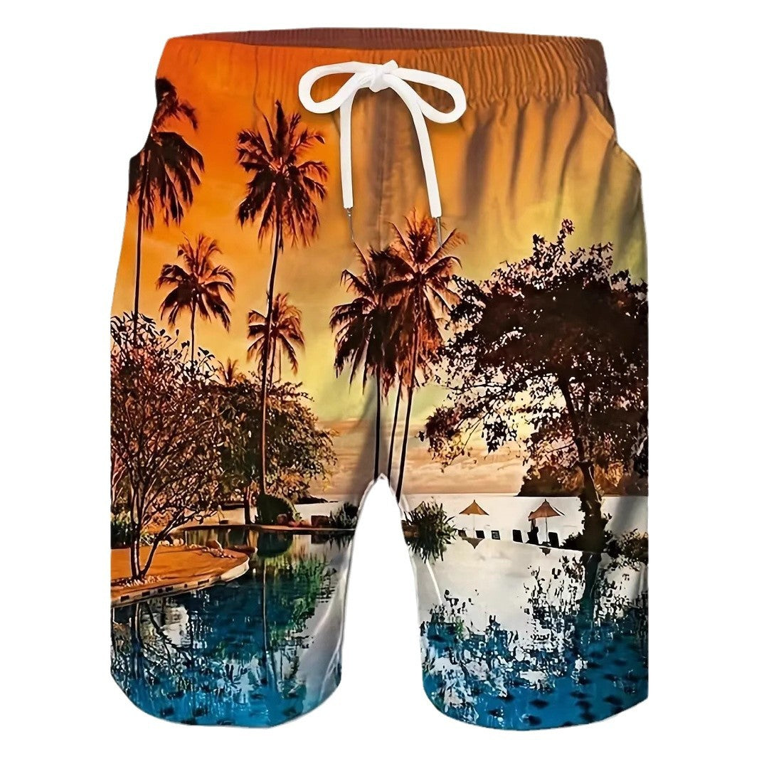 Men's Fashion Beach Coconut Tree Pattern Printed Shorts