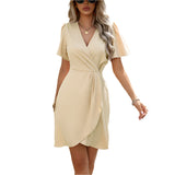 V-neck Short-sleeved Dress Summer Fashion Slim A-line Dresses Beach Clothing For Women