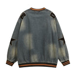 Denim V-Neck Star Letter Sweater