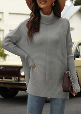 Women's Oversized Turtleneck Sweaters Fall Batwing Sleeve Ribbed Tunic Sweater