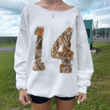 Trendy printed digital patch hoodie for autumn fashion, loose and casual edition, fringed round neck top