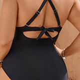 Black Lace Pattern One Piece Swimsuit