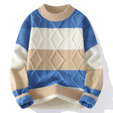 Men's Casual Round Neck Sweater Contrast Color Knitwear Top