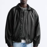 Men's Faux Leather Lapel Cotton Jacket – Black European & American Style