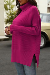 Women's Oversized Turtleneck Sweaters Fall Batwing Sleeve Ribbed Tunic Sweater