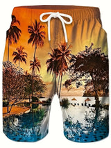 Men's Fashion Beach Coconut Tree Pattern Printed Shorts