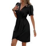 V-neck Short-sleeved Dress Summer Fashion Slim A-line Dresses Beach Clothing For Women