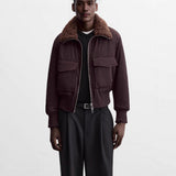 Men's Stand-Up Collar Cotton-Padded Coat – Dark Purple Winter Jacket