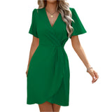 V-neck Short-sleeved Dress Summer Fashion Slim A-line Dresses Beach Clothing For Women