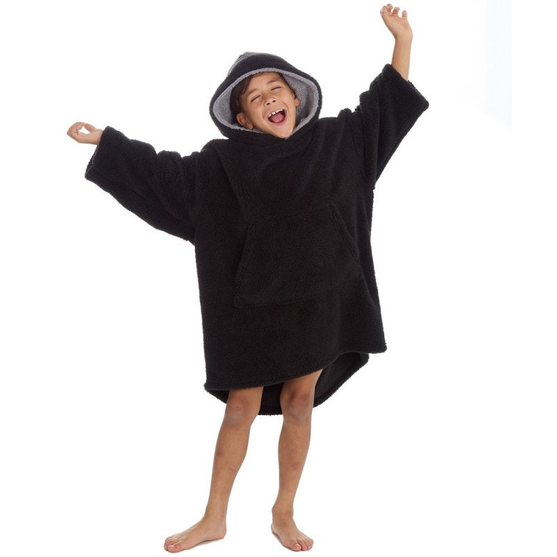 OO4 BLACK SHERPA KIDS HOODIE 7-13 YEARS