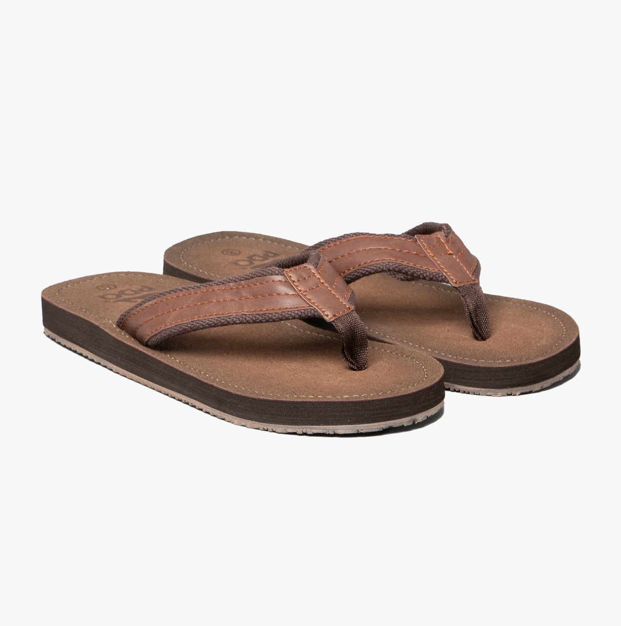 PDQ MARCO Mens Faux Leather Toe Post Flip Flop Brown