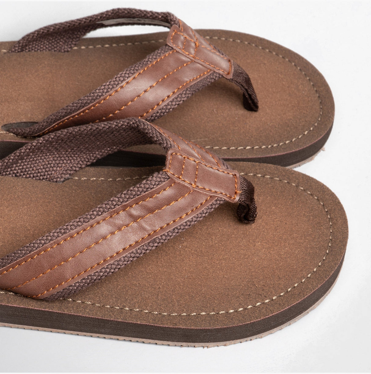 PDQ MARCO Mens Faux Leather Toe Post Flip Flop Brown