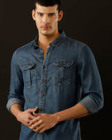 Men's Slim Fit Solid Denim Casual Shirt (POACH)