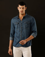 Men's Slim Fit Solid Denim Casual Shirt (POACH)