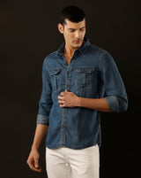 Men's Slim Fit Solid Denim Casual Shirt (POACH)