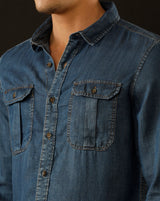 Men's Slim Fit Solid Denim Casual Shirt (POACH)