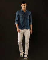 Men's Slim Fit Solid Denim Casual Shirt (POACH)