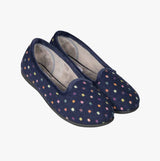 Padders ALBERTINE Womens Ballerina Slippers Navy Woven Spot