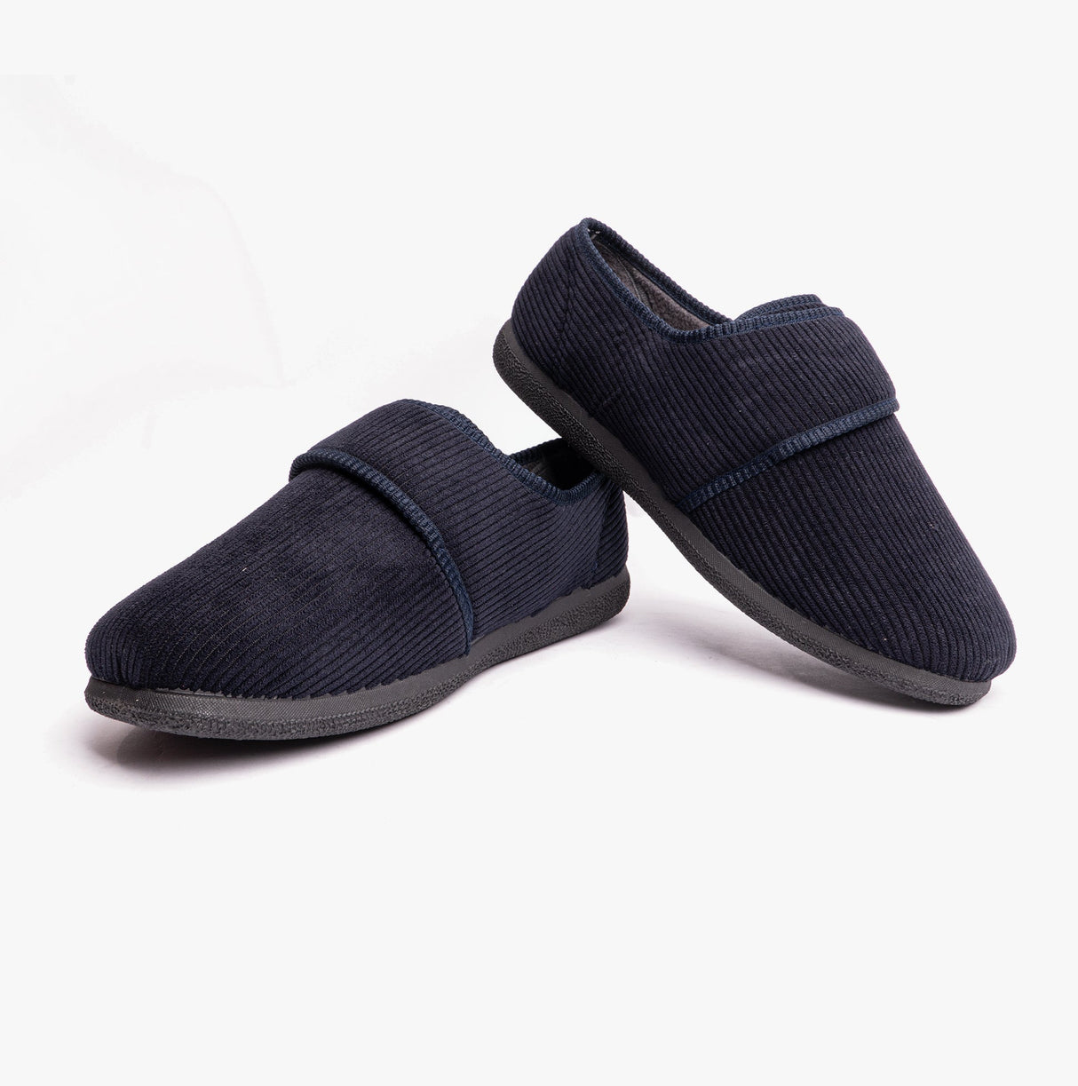 Padders OLIVER Mens Super Wide Touch Fasten Full Slippers Navy